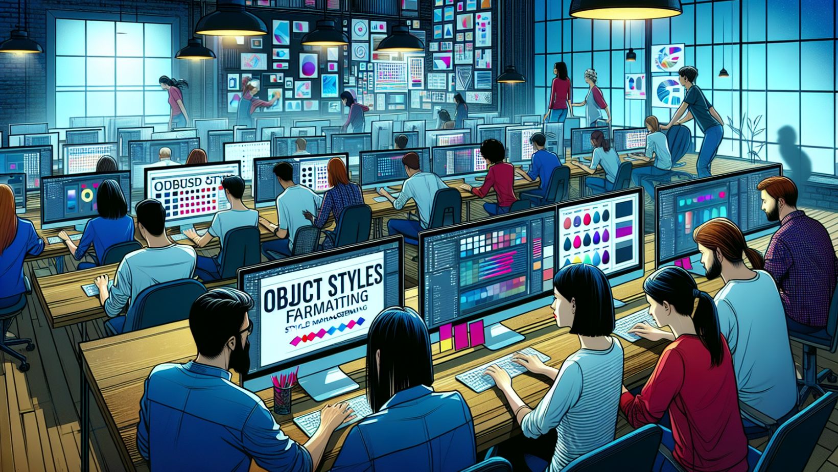 Illustration of designers applying consistent formatting using Object Styles