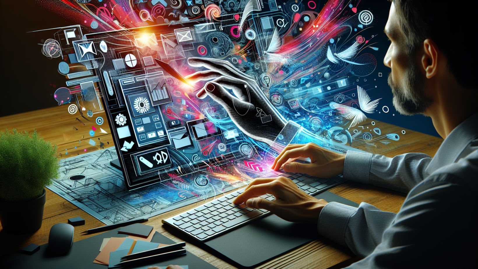 Illustration of a designer creating an interactive PDF with ease