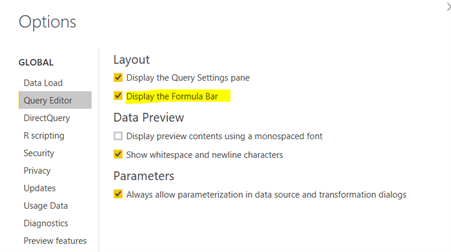 power bi display the formula bar