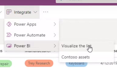 Menu option to create Power BI report