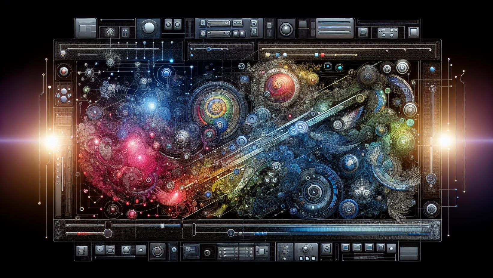 Illustration of a control panel with various linked and embedded artwork