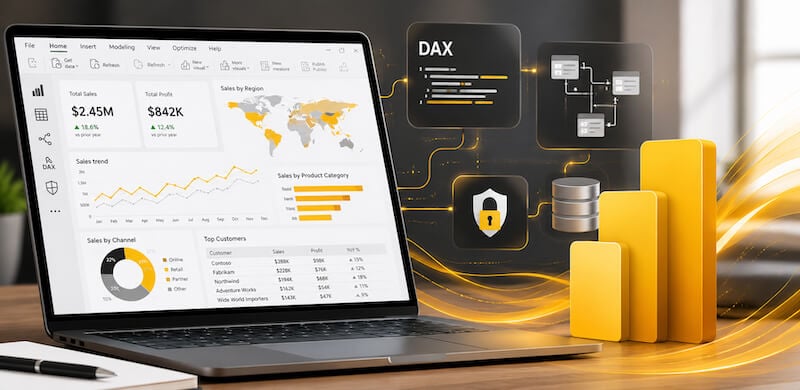 Power BI Advanced course covering reporting, modelling and DAX skills