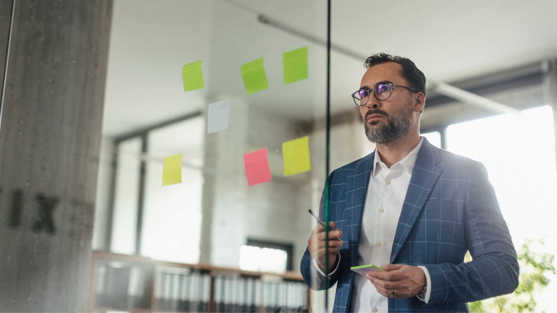 man preparing for presentation