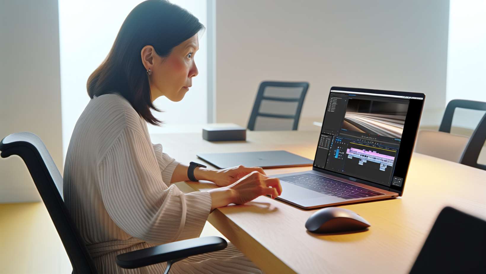 A person using web-based video editing software on a laptop